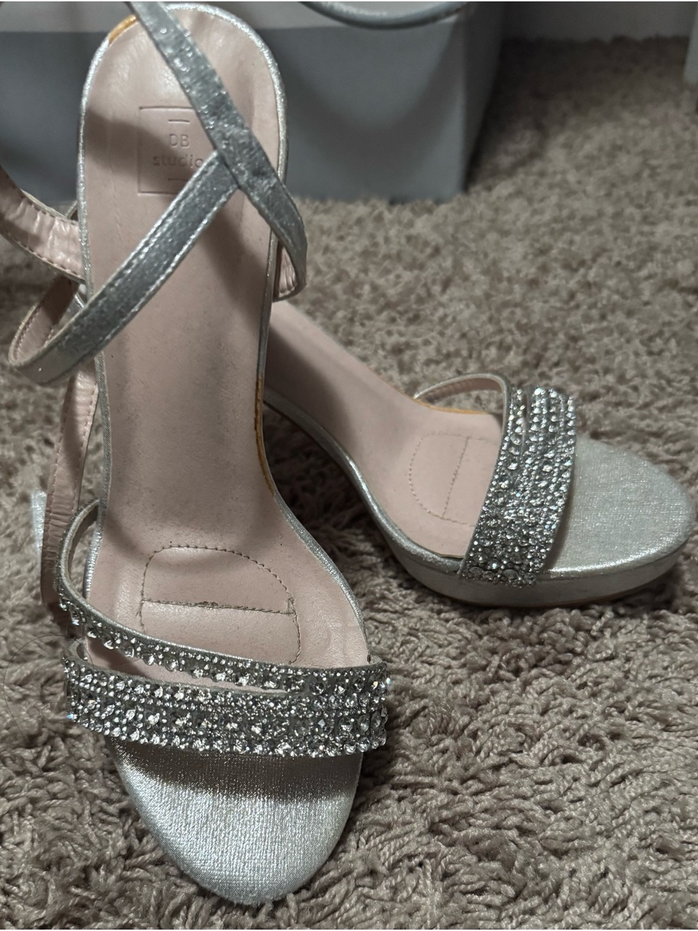 David’s Bridal Silver Embellished Strappy Sandals - Women